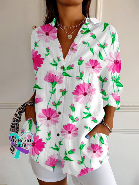 Breast Cancer Awareness Month Pink Art Print Casual Long Sleeve Shirt S