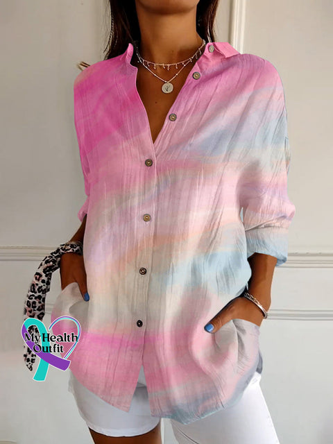 Breast Cancer Awareness Month Pink Art Print Casual Long Sleeve Shirt S