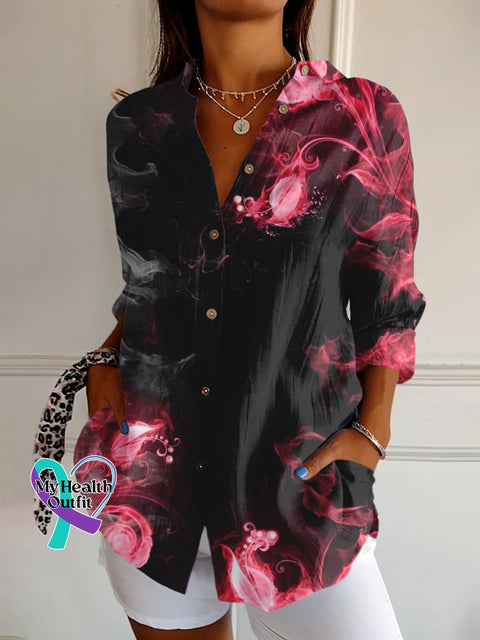 Breast Cancer Awareness Month Pink Art Print Casual Long Sleeve Shirt S