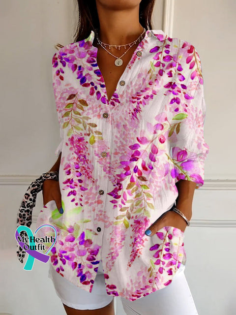 Breast Cancer Awareness Month Pink Art Print Casual Long Sleeve Shirt S