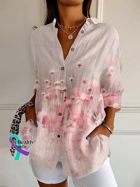 Breast Cancer Awareness Month Pink Art Print Casual Long Sleeve Shirt S