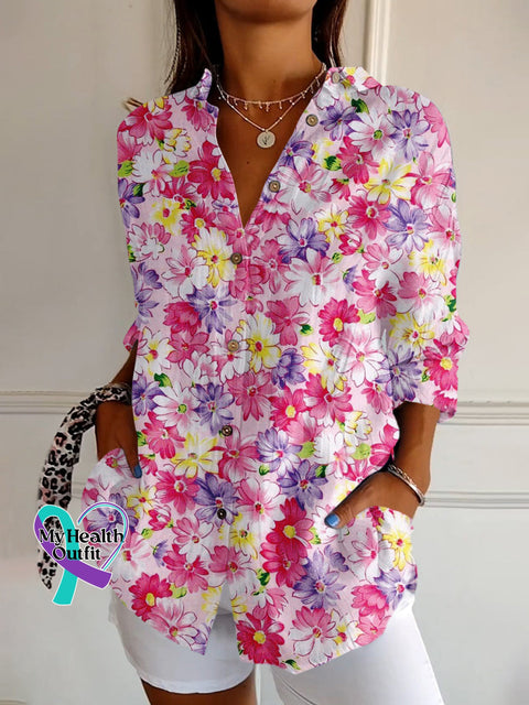 Breast Cancer Awareness Month Pink Art Print Casual Long Sleeve Shirt S