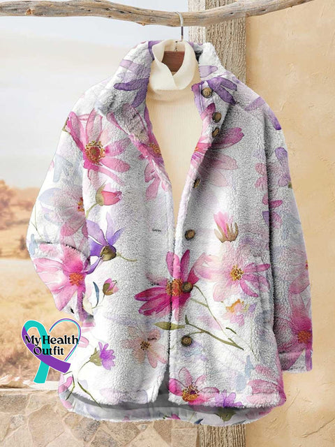 Women’s Breast Cancer Awareness Month Pink Casual Sherpa Coat Cardigan Multicolor / S