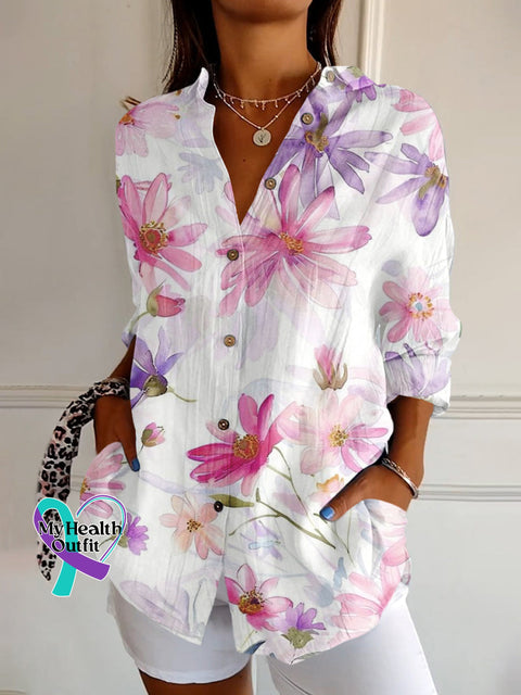 Breast Cancer Awareness Month Pink Print Casual Long Sleeve Shirt S