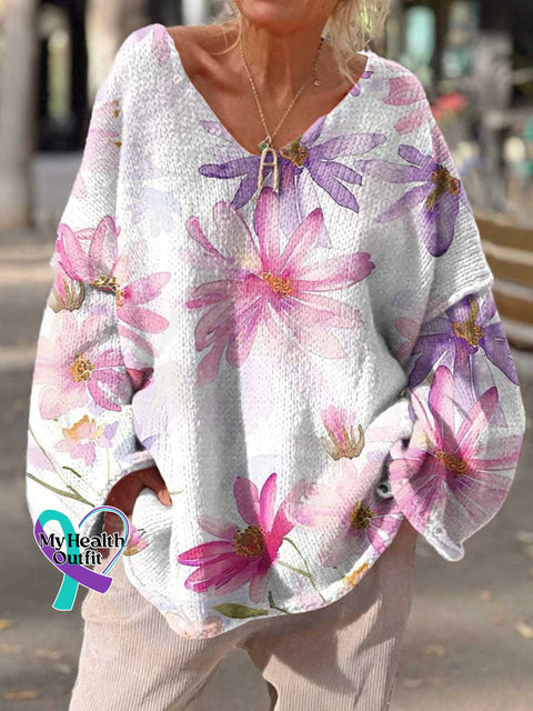 Breast Cancer Awareness Month Pink Casual Pullover Sweater Multicolor / M