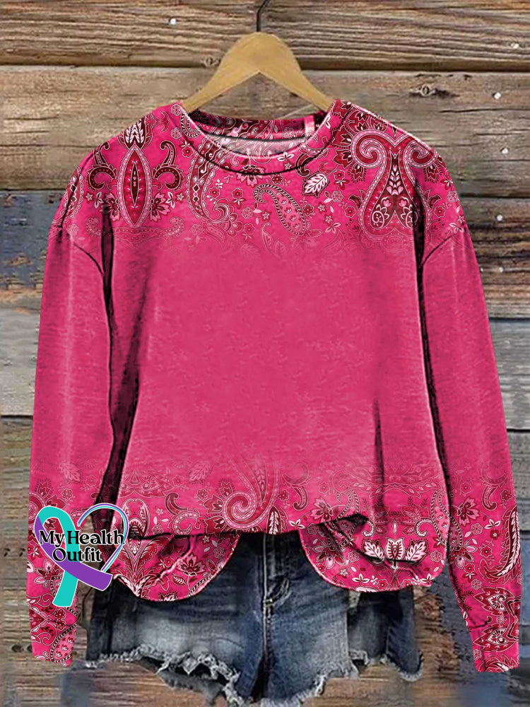 Breast Cancer Awareness Paisley Casual Cotton Sweatshirt Multicolor / S