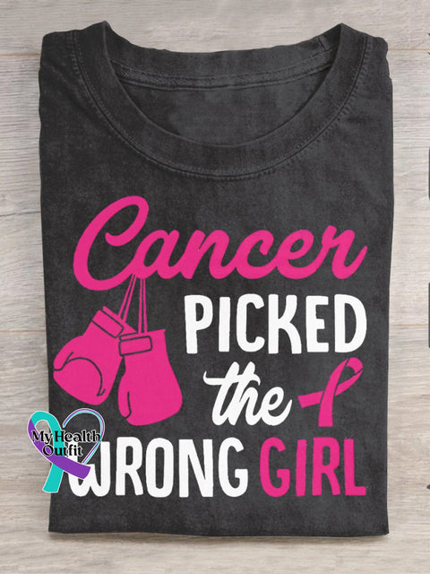 Breast Cancer Awareness Picked The Wrong Girl Print Casual T-Shirt Black / S