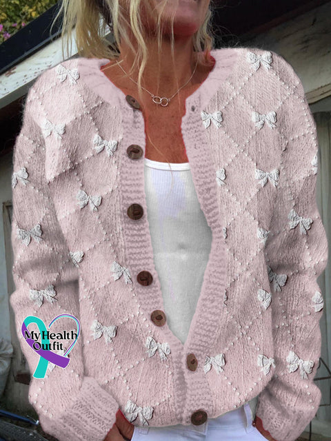 Breast Cancer Awareness Pink Butterfly Print Cozy Warm Sweater