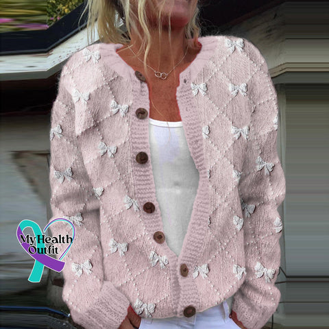 Breast Cancer Awareness Pink Butterfly Print Cozy Warm Sweater / S
