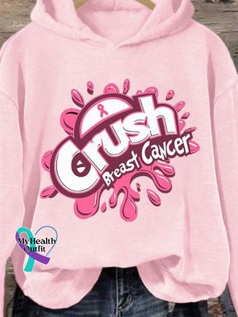 Breast Cancer Awareness Pink Ribbon Crush Print Casual Sweatshirt