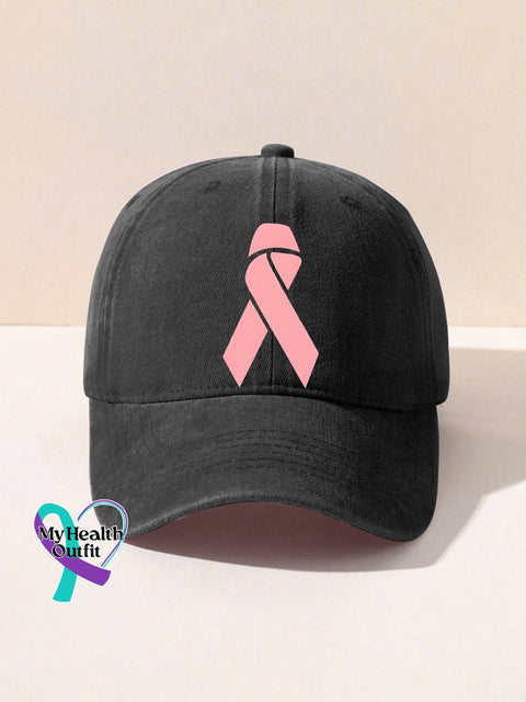 Breast Cancer Awareness Pink Ribbon Print Hats Black / Onesize