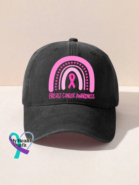 Breast Cancer Awareness Pink Ribbon Print Hats Black / Onesize