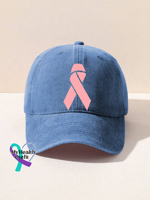 Breast Cancer Awareness Pink Ribbon Print Hats Blue / Onesize