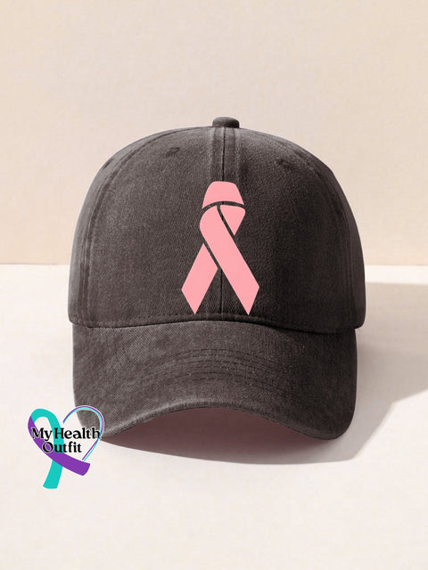 Breast Cancer Awareness Pink Ribbon Print Hats Coffee / Onesize