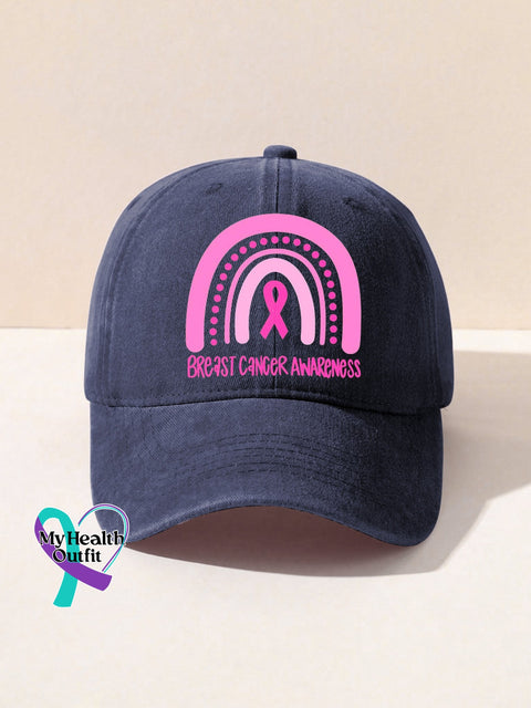Breast Cancer Awareness Pink Ribbon Print Hats Dark Blue / Onesize