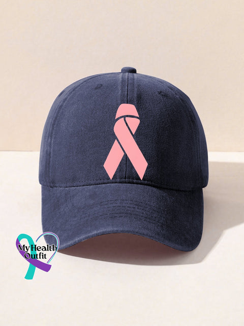 Breast Cancer Awareness Pink Ribbon Print Hats Dark Blue / Onesize