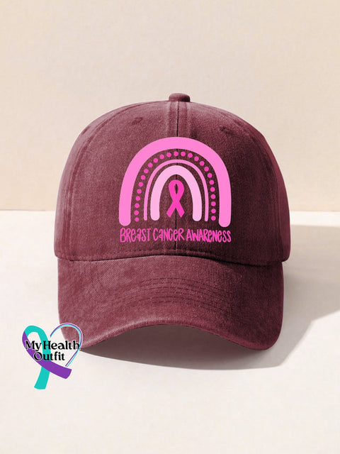 Breast Cancer Awareness Pink Ribbon Print Hats Dark Red / Onesize