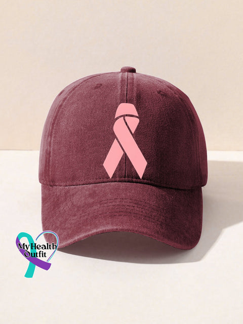 Breast Cancer Awareness Pink Ribbon Print Hats Dark Red / Onesize