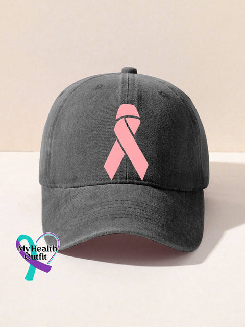 Breast Cancer Awareness Pink Ribbon Print Hats Gray / Onesize
