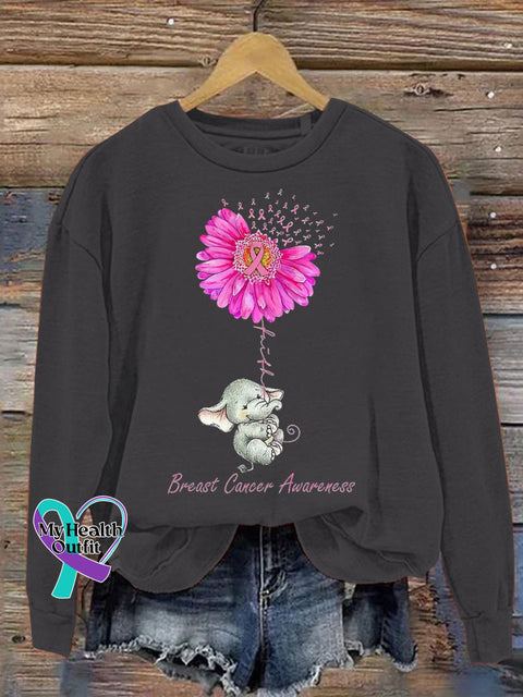 Breast Cancer Awareness Pink Ribbon Print Long Sleeve Sweatshirt Black / S