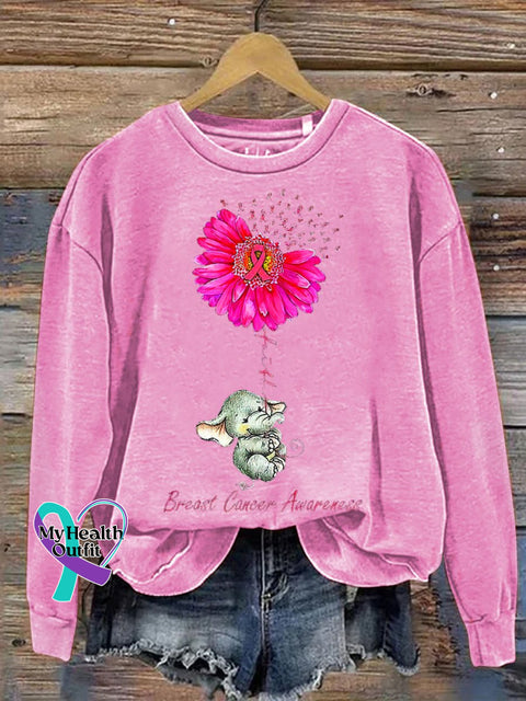 Breast Cancer Awareness Pink Ribbon Print Long Sleeve Sweatshirt / S