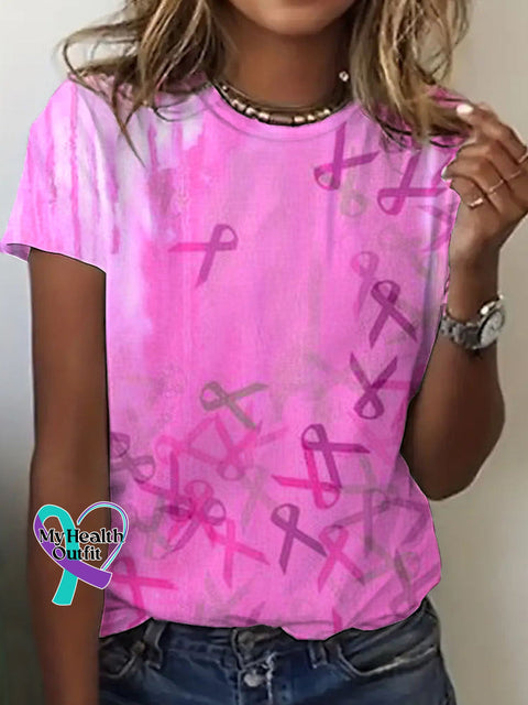 Breast Cancer Awareness Pink Ribbon Print Short Sleeve T-Shirt / S