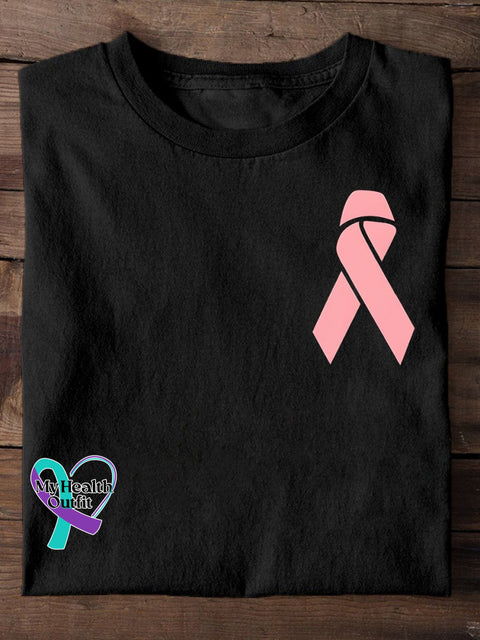 Breast Cancer Awareness Pink Ribbon Print T-Shirt Black / S