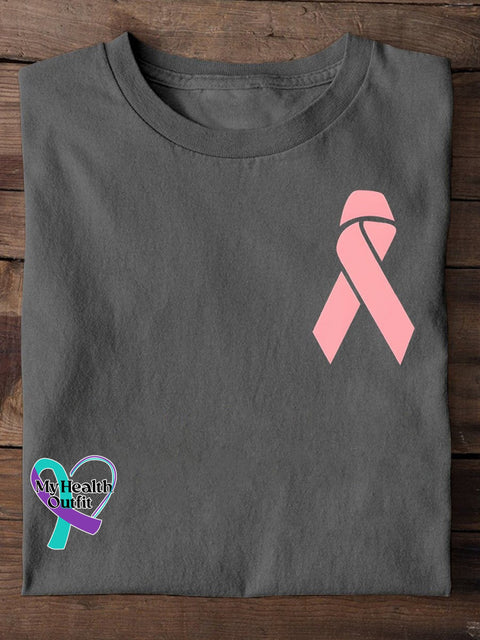 Breast Cancer Awareness Pink Ribbon Print T-Shirt Gray / S