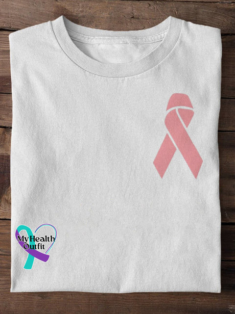 Breast Cancer Awareness Pink Ribbon Print T-Shirt White / S
