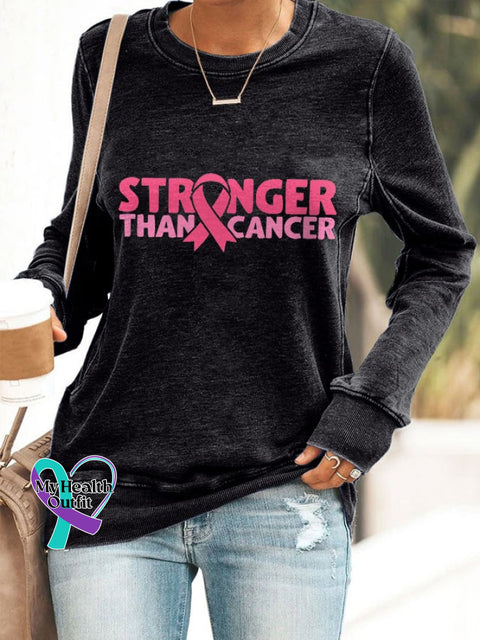 Breast Cancer Awareness Pink Ribbon Stronger Than Print Sweatshirt Black / S