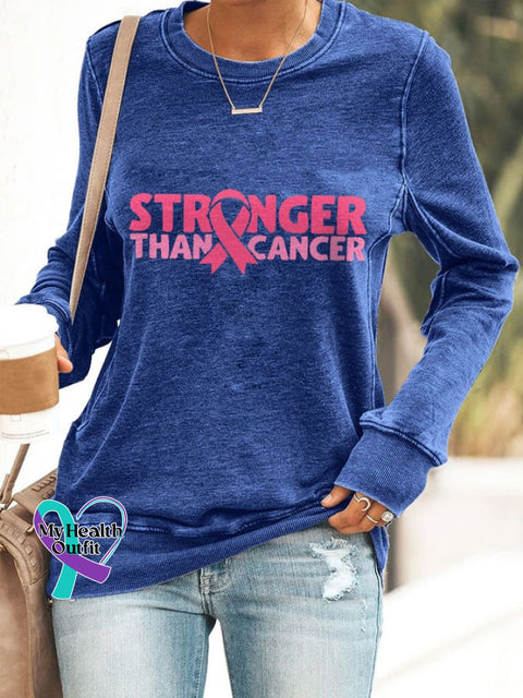 Breast Cancer Awareness Pink Ribbon Stronger Than Print Sweatshirt Blue / S