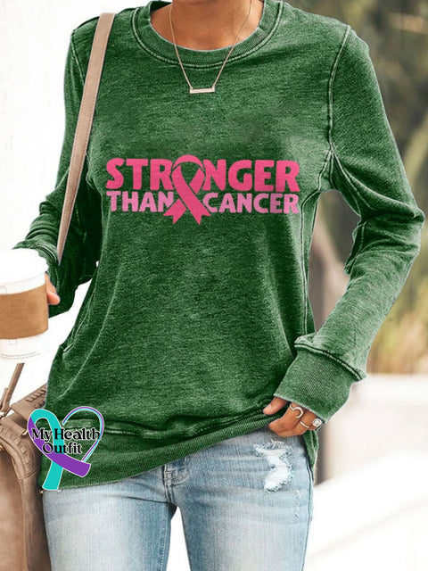 Breast Cancer Awareness Pink Ribbon Stronger Than Print Sweatshirt Green / S