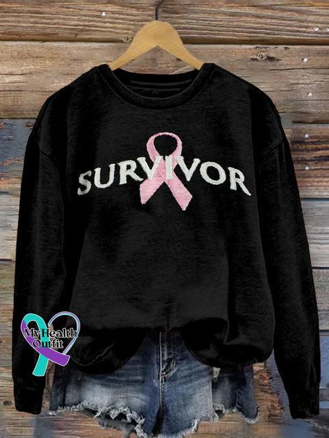 Breast Cancer Awareness Pink Ribbon Survivor Embroidered Sweatshirt Black / S
