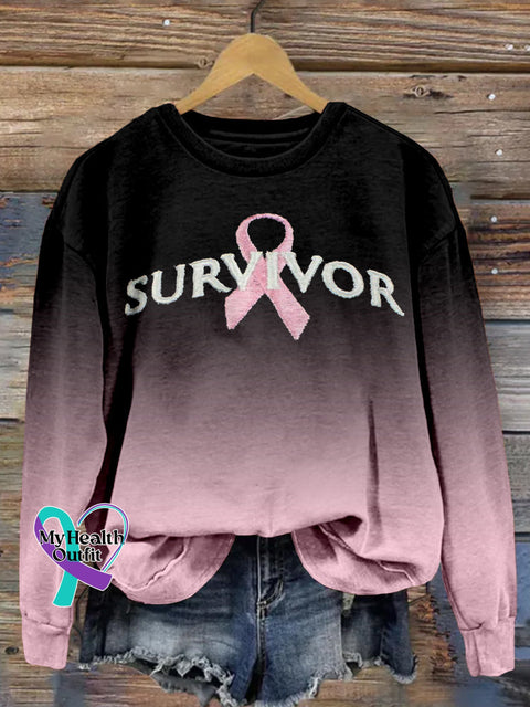 Breast Cancer Awareness Pink Ribbon Survivor Embroidered Sweatshirt / S