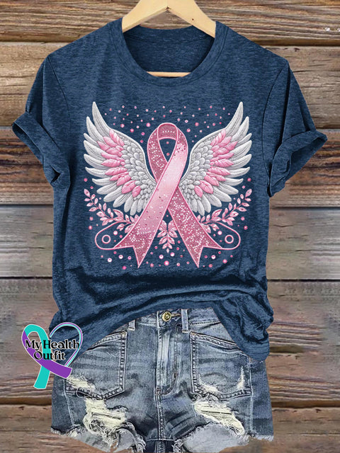 Breast Cancer Awareness Pink Ribbon T-shirt Blue / S