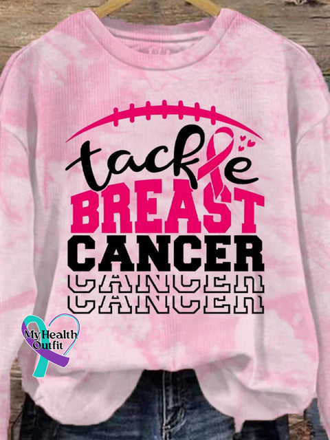 Breast Cancer Awareness Pink Ribbon Tackle Print Casual Sweatshirt