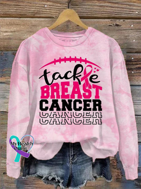 Breast Cancer Awareness Pink Ribbon Tackle Print Casual Sweatshirt / S