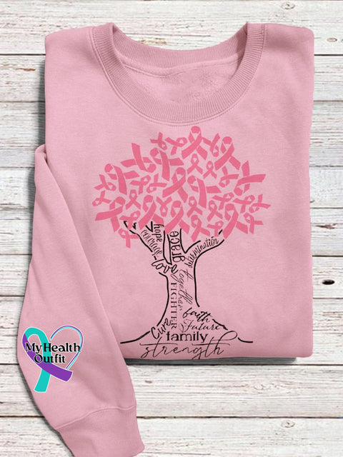 Breast Cancer Awareness Pink Ribbon Tree Print Casual Sweatshirt / S