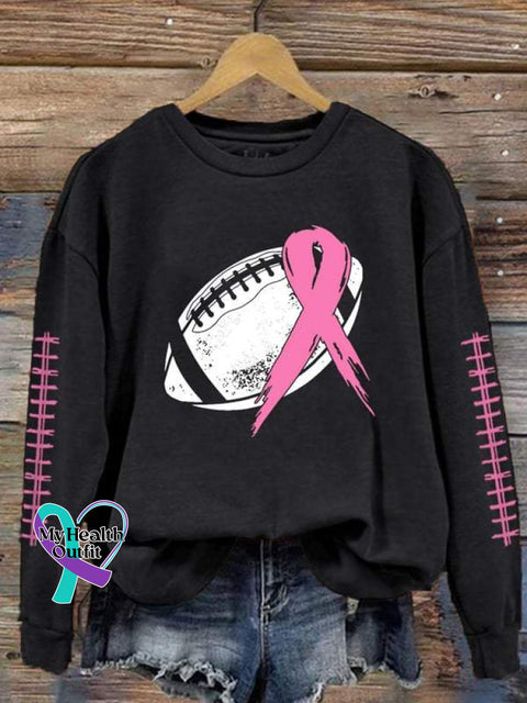 Breast Cancer Awareness Print Casual Sweatshirt Black / S