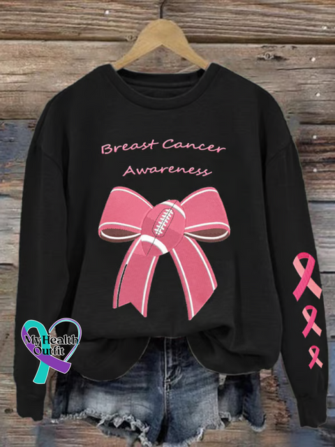 Breast Cancer Awareness Print Casual Sweatshirt Black / S