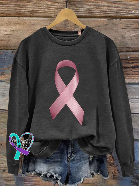 Breast Cancer Awareness Print Casual Sweatshirt Black / S