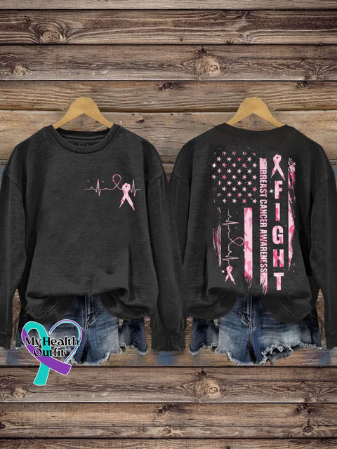 Breast Cancer Awareness Print Casual Sweatshirt Black / S