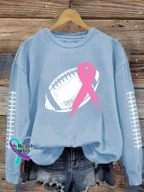 Breast Cancer Awareness Print Casual Sweatshirt Blue / S