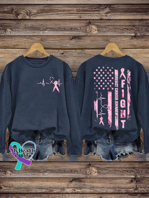 Breast Cancer Awareness Print Casual Sweatshirt Blue / S