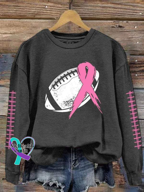 Breast Cancer Awareness Print Casual Sweatshirt Grey / S