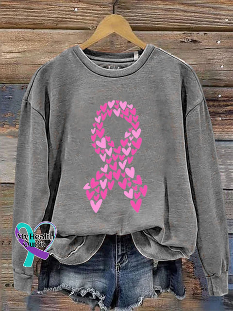 Breast Cancer Awareness Print Casual Sweatshirt Grey / S
