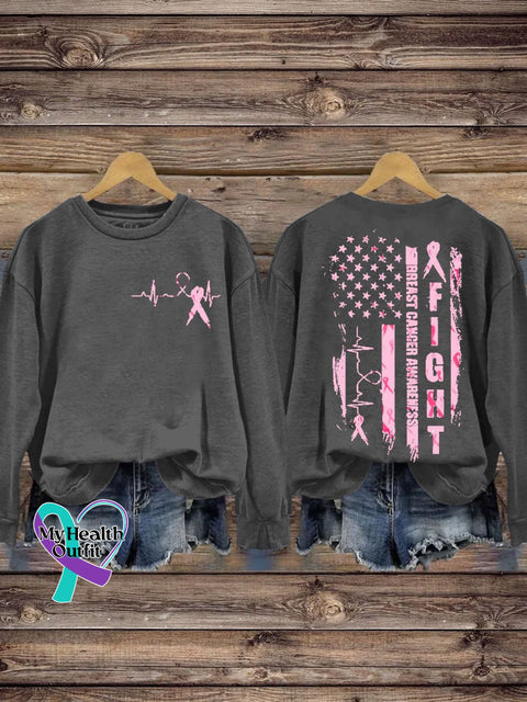 Breast Cancer Awareness Print Casual Sweatshirt Grey / S