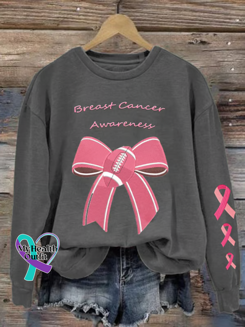 Breast Cancer Awareness Print Casual Sweatshirt Grey / S