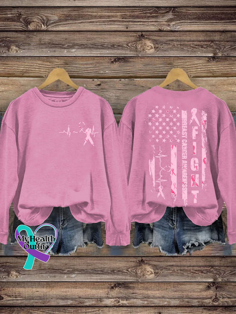 Breast Cancer Awareness Print Casual Sweatshirt Pink / S