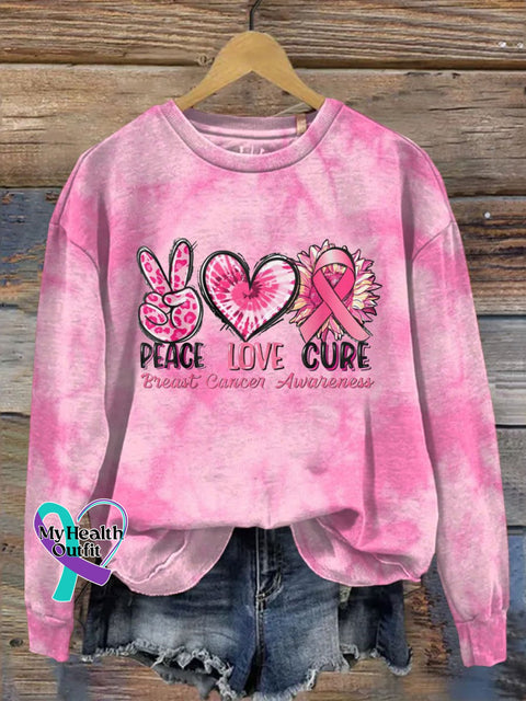 Breast Cancer Awareness Print Casual Sweatshirt Pink / S